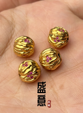 古法24K工艺黄金色925火菩提圆珠顶珠腰珠隔珠项链手串配饰