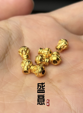 古法24K工艺黄金色金刚杵弟子珠吊坠顶珠菩提绿松石南红蜜蜡配珠