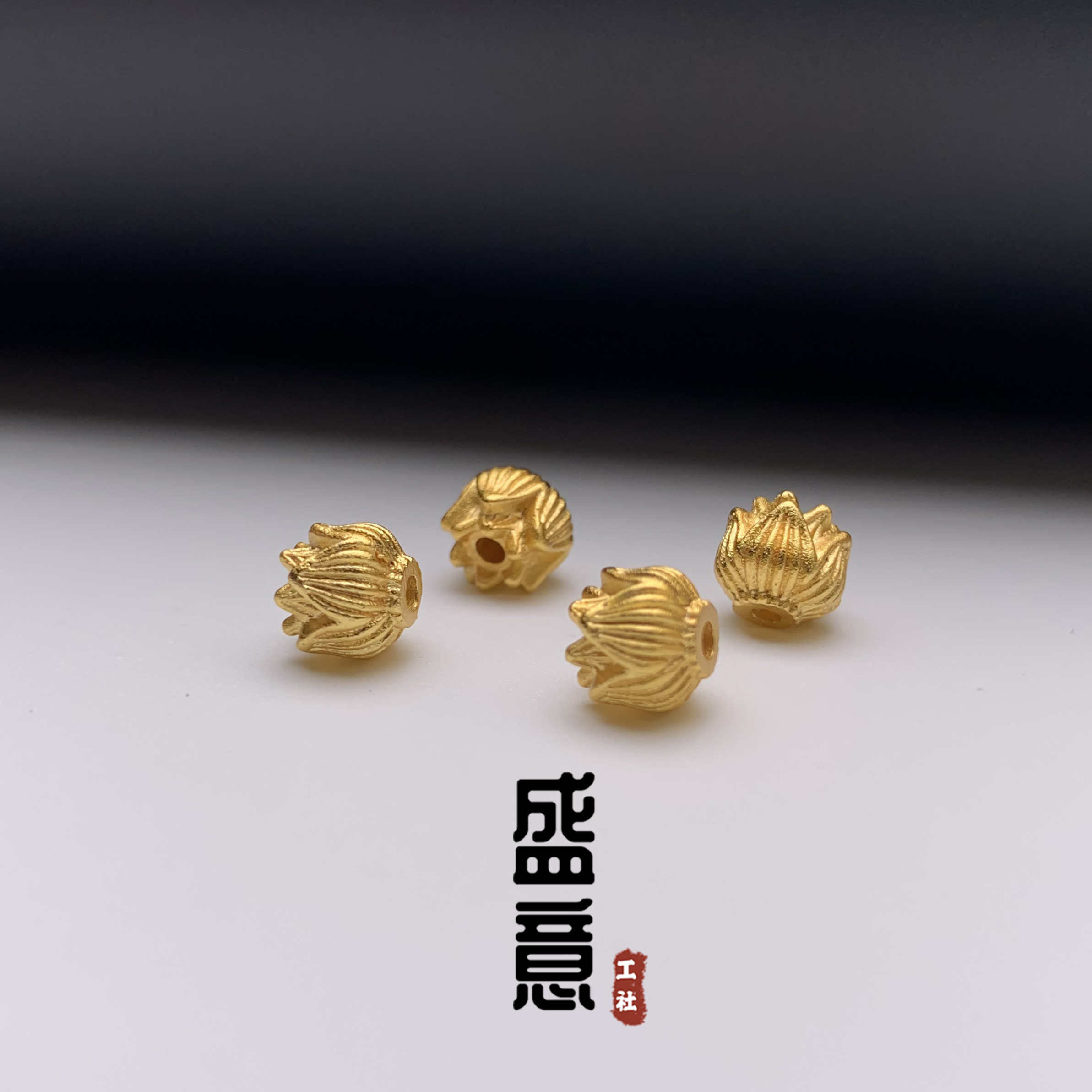 古法24K工艺黄金色莲花隔珠腰珠顶珠菩提绿松石南红蜜蜡配珠 - 图2