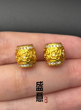古法24K工艺黄金色白钻如意桃心桶珠隔珠手链配件配珠diy配饰