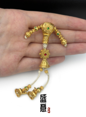 古法24K工艺黄金色双鹿听法法轮三通弟子珠套装万向轴文玩diy配饰