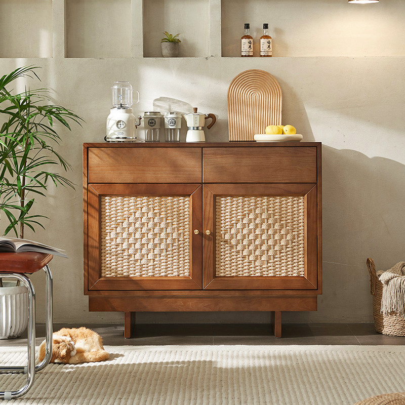 北欧实木餐边柜简约现代客厅茶水柜储物柜日式藤编玄关柜电视柜,淘宝优惠券,粉丝福利购,淘宝优惠卷
