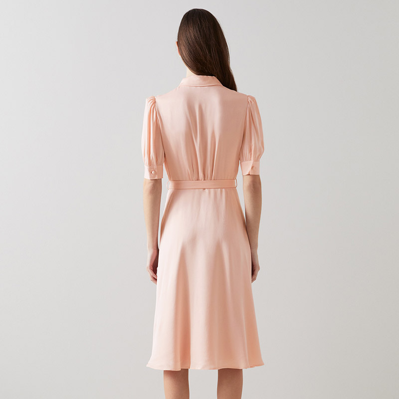 【明星同款】lkbennett粉色法式连衣裙女春夏短袖小翻领收腰a字裙