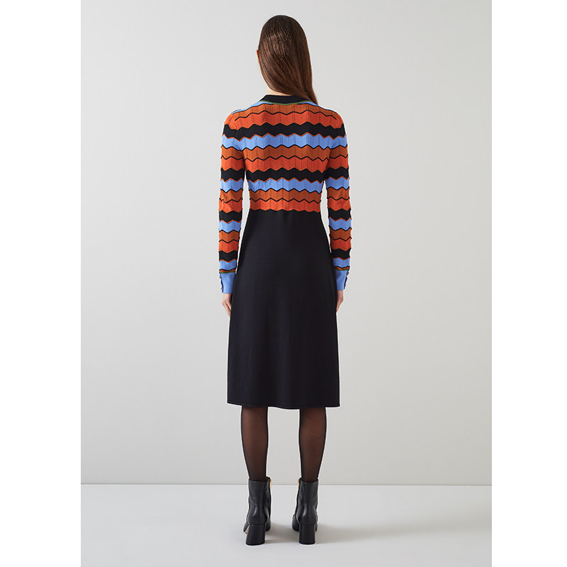 LK BENNETT条纹针织连衣裙女新款春季长袖高腰毛衣裙a字中裙,淘宝优惠券,粉丝福利购,淘宝优惠卷