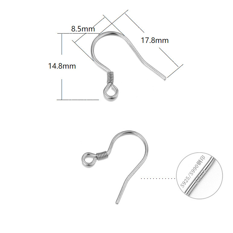 S999足银耳钩 DIY手工银耳勾 纯银饰品首饰 银勾耳钉饰品银钩配件 - 图0