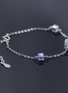 极光方糖手链女s925银姐妹森系