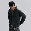 CATSSTAC gray striped wool plus velvet hooded cardigan sweatshirt for men, soft and skin-friendly, loose jacket