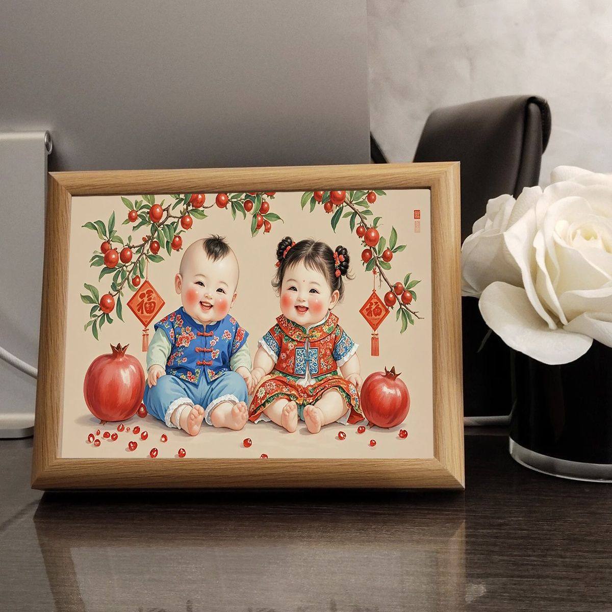 备孕宝宝年画娃娃相框宝宝图卧室摆件好孕连连老式年画桌面摆台,淘宝优惠券,粉丝福利购,淘宝优惠卷