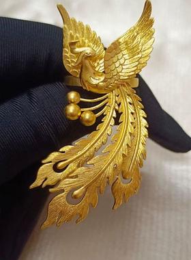 新中式凤飞九天镀金色开口戒指环