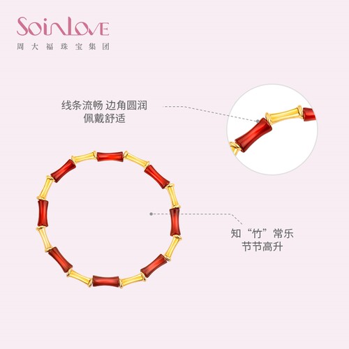 周大福SOINLOVE蜜粉金十里红妆竹节黄金红玉髓手链生日礼物 - 图2