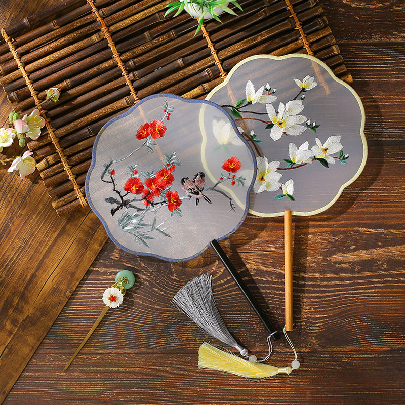 团扇双面刺绣古风苏绣扇子中国风女式汉服旗袍古装儿童夏季舞蹈扇 - 图0