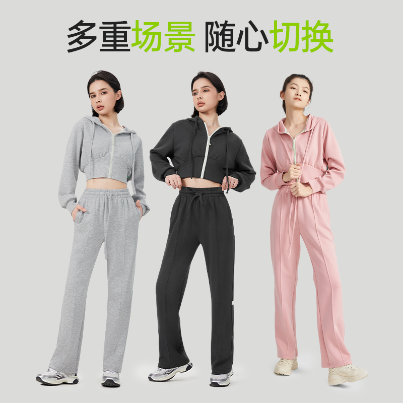 SKYHAND灰色运动裤女宽松直筒香蕉裤显瘦干练长裤气质阔腿休闲裤