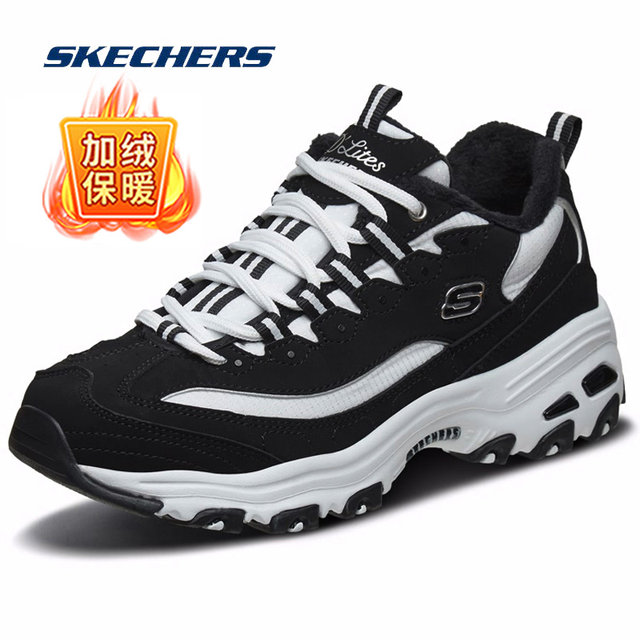 Skechers official website women's shoes 2025 new casual cotton shoes thick-soled classic panda shoes plus velvet dad shoes sneakers