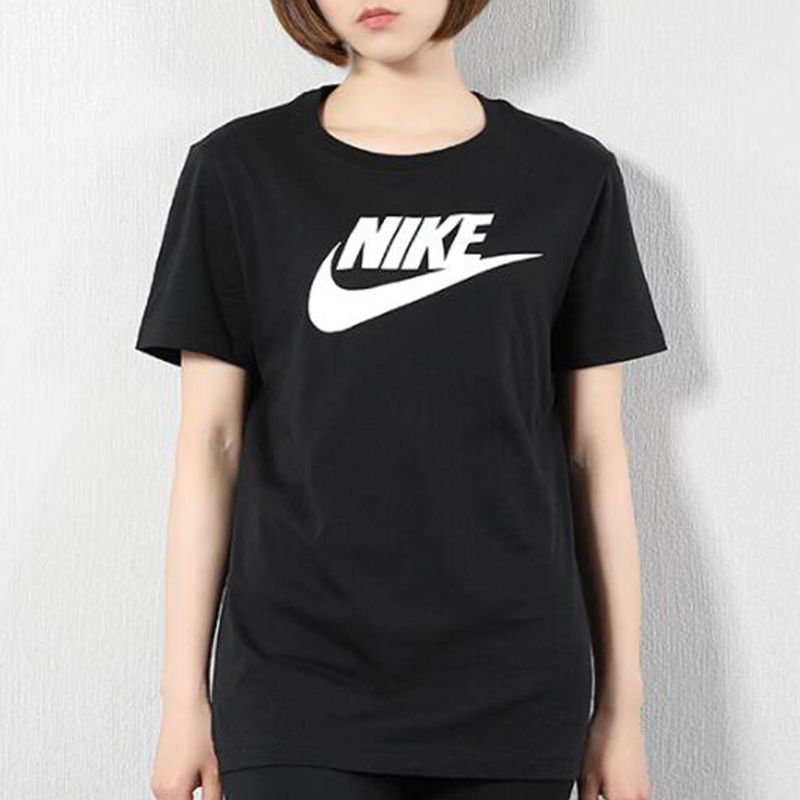 nike耐克官网短袖女2024年夏季品女款运动服半袖黑色纯棉圆领T恤-图2