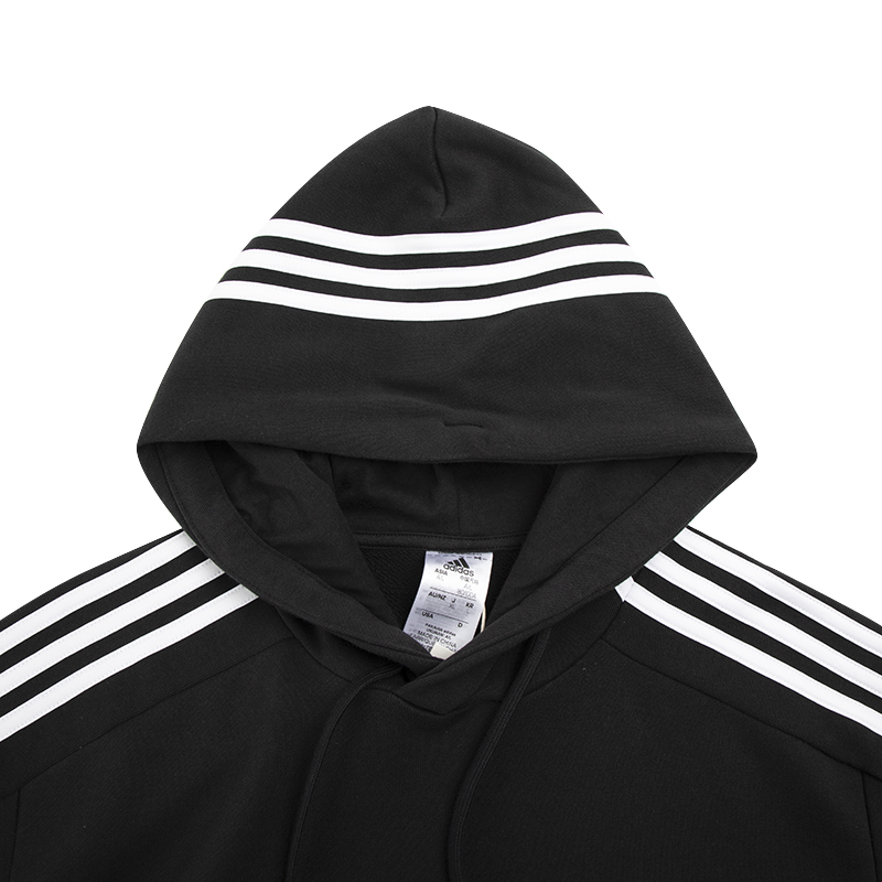 Adidas阿迪达斯连帽卫衣男款2024春季新款黑色长袖宽松运动套头衫