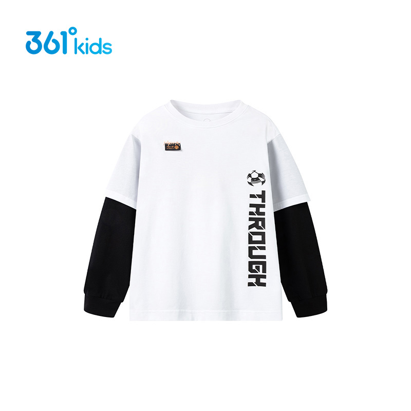 【商场同款】361童装男童圆领长袖针织T恤春秋中大童时尚百搭上衣 - 图0