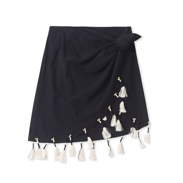 ສິ້ນຝ້າຍແລະ linen tassel Summer ການຄ້າຕ່າງປະເທດແມ່ຍິງຄົນອັບເດດ: ຄົນອັບເດດ: ທໍາມະຊາດແອວ tie irregular skirt 32806