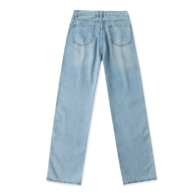 Lyocell denim ກາງເກງຂາກວ້າງ, ພາກຮຽນ spring ແລະ summer ຮູບແບບໃຫມ່ຂອງແມ່ຍິງທີ່ມີປຸ່ມ zipper ແອວສູງ, ຂາແຄບຊື່, trousers 33311