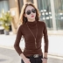 Mùa thu cổ cao nửa cổ áo sơ mi dài tay áo thun nữ 2019 áo mới ở cổ áo sơ mi nữ cổ đứng nhỏ - Áo phông áo thun tay lỡ Áo phông
