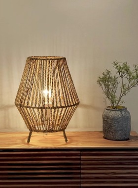 ins复古藤编风灯烛台装饰摆件