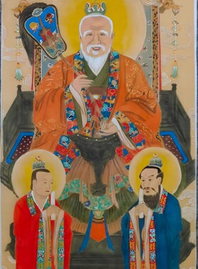 国画工笔人物纯手绘佛像三清祖师爷画像50*100大小可定制