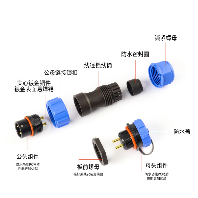 防水航空插头对接插座接头 SP13 17 21-2芯3芯4芯5芯6芯连接器-图2