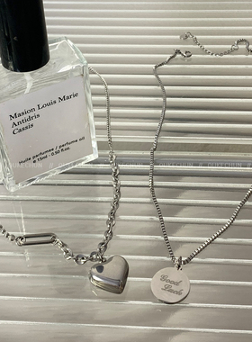 钛钢不掉色爱心圆牌双层叠戴项链