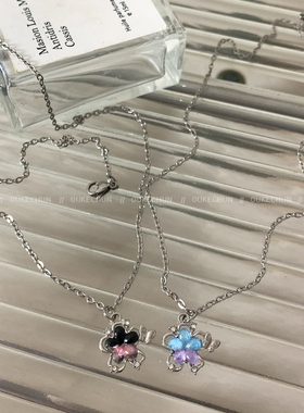 OUKECHUN甜酷粉黑色花朵项链女个性简约配饰品y2k辣妹小众锁骨链