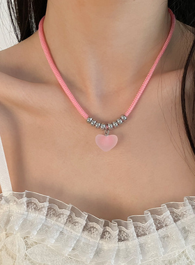 女粉色果冻爱心项链甜妹小众配饰