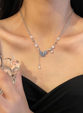 蝴蝶拼接猫眼石项链y2k辣妹女