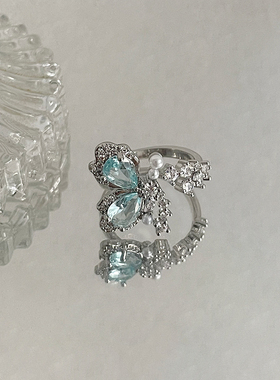 蝴蝶珍珠开口可调节戒指高级感女