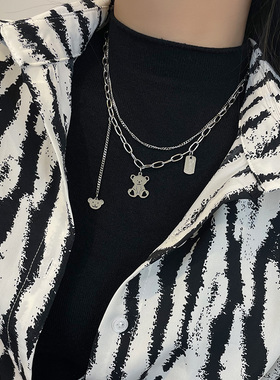 2021双层小熊项链ins钛钢毛衣链