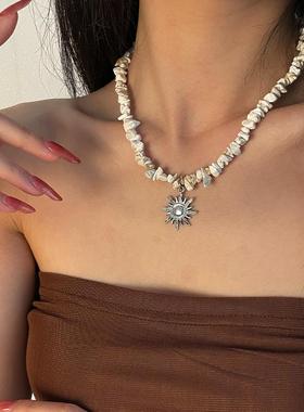 太阳拼接白色碎石小众设计项链女