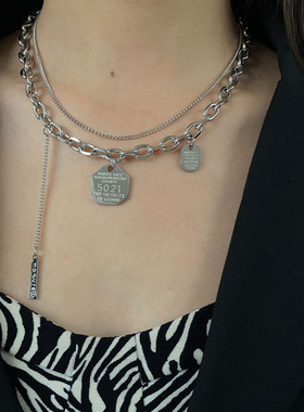 oukechun多层叠戴钛钢男女项链