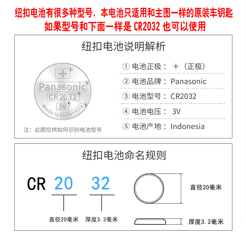 适用吉利远景S1 X6博越SUV汽车遥控器钥匙智能电池松下CR2032电子 - 图0