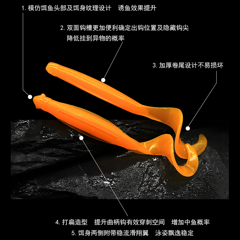 热路路亚 滑翔鱼 卷尾路亚饵软饵根钓软虫9cm7cm铅头钩德州钓组 - 图0