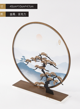 新中式风金属样板房软装迎客松