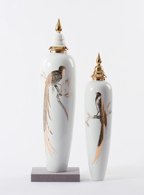 新中式风白色方形茶室书柜储物罐