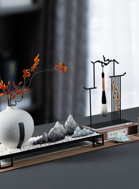 新中式白色陶瓷花瓶禅意摆件创意插花套装细白沙沙盘假山玄关装饰