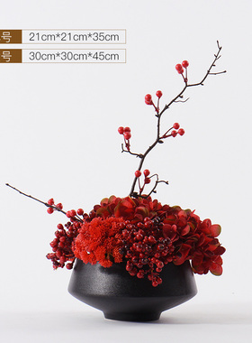 新中式风红色浆果仿真花会议摆件