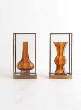 现代新中式彩色玻璃花瓶套装样板间售楼处客厅博古架软装饰品摆件