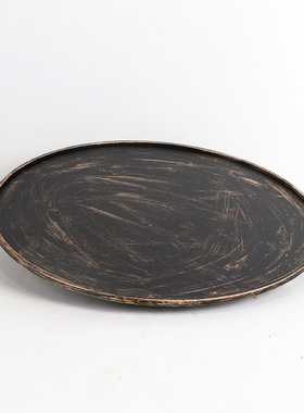 新中式哑黑色圆形托盘苔藓青苔花盆茶几桌面仿真花艺造景花器摆件