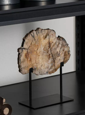 新中式禅意风化石圆形书柜摆件茶室茶柜博古架样板间书房软装饰品