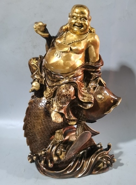 铜鎏金彩绘弥勒佛摆件笑佛大肚佛家居佛堂新年送礼桌面装饰品礼品