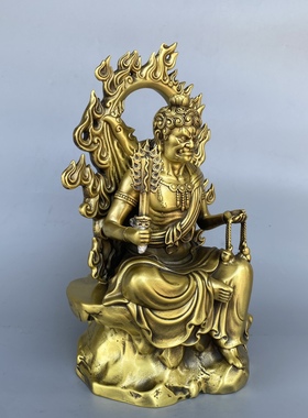 黄铜不动明王菩萨摆件客厅佛堂供养大日如来不动金刚阿遮罗铜像