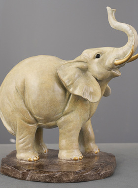 黄铜彩绘大象摆件一对铜象招客厅玄关吸水象财位大号铜大象工艺品