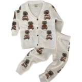 Мультяшная утепленная комфортная мягкая пижама подходит для мужчин и женщин для девочек, осенний демисезонный комплект, с медвежатами