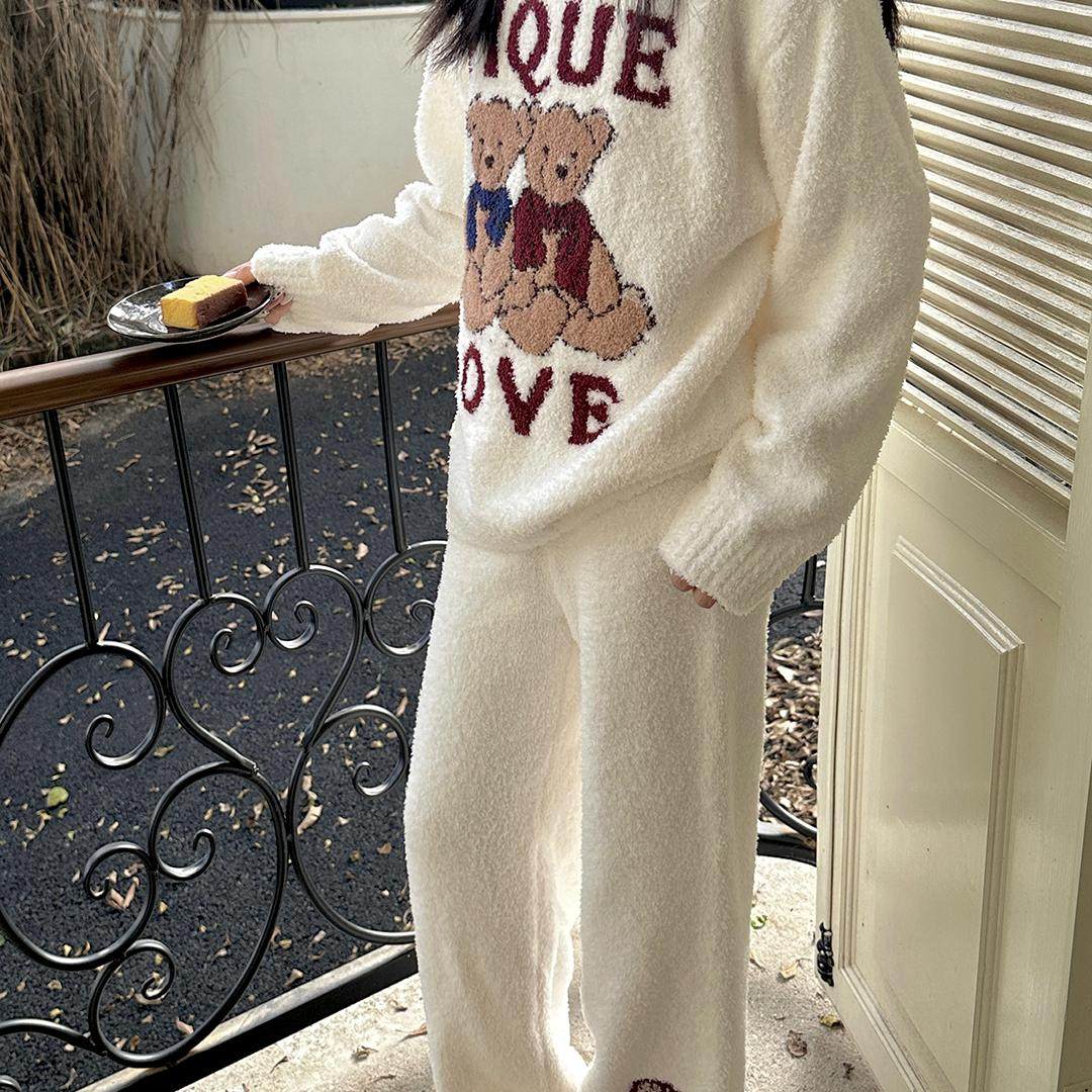 日系LOVE字母小熊软绵绵云感绒冬季加厚保暖情侣睡衣卡通家居服男,淘宝优惠券,粉丝福利购,淘宝优惠卷