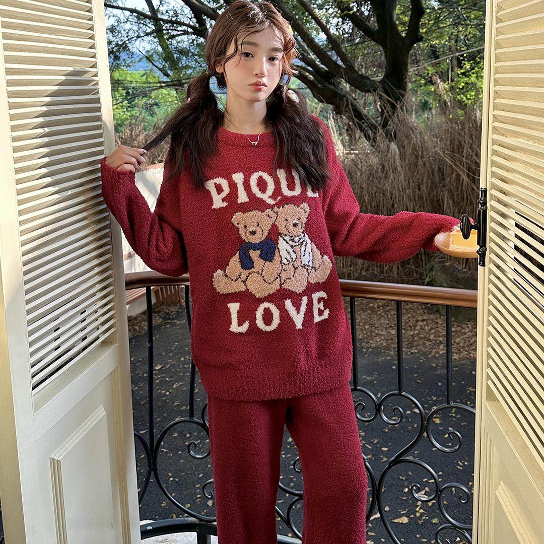 日系LOVE字母小熊软绵绵云感绒冬季加厚保暖情侣睡衣卡通家居服男,淘宝优惠券,粉丝福利购,淘宝优惠卷