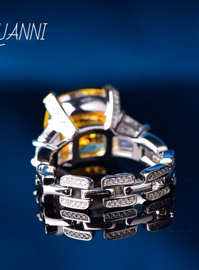 925银镀金高碳钻黄钻闪钻戒指